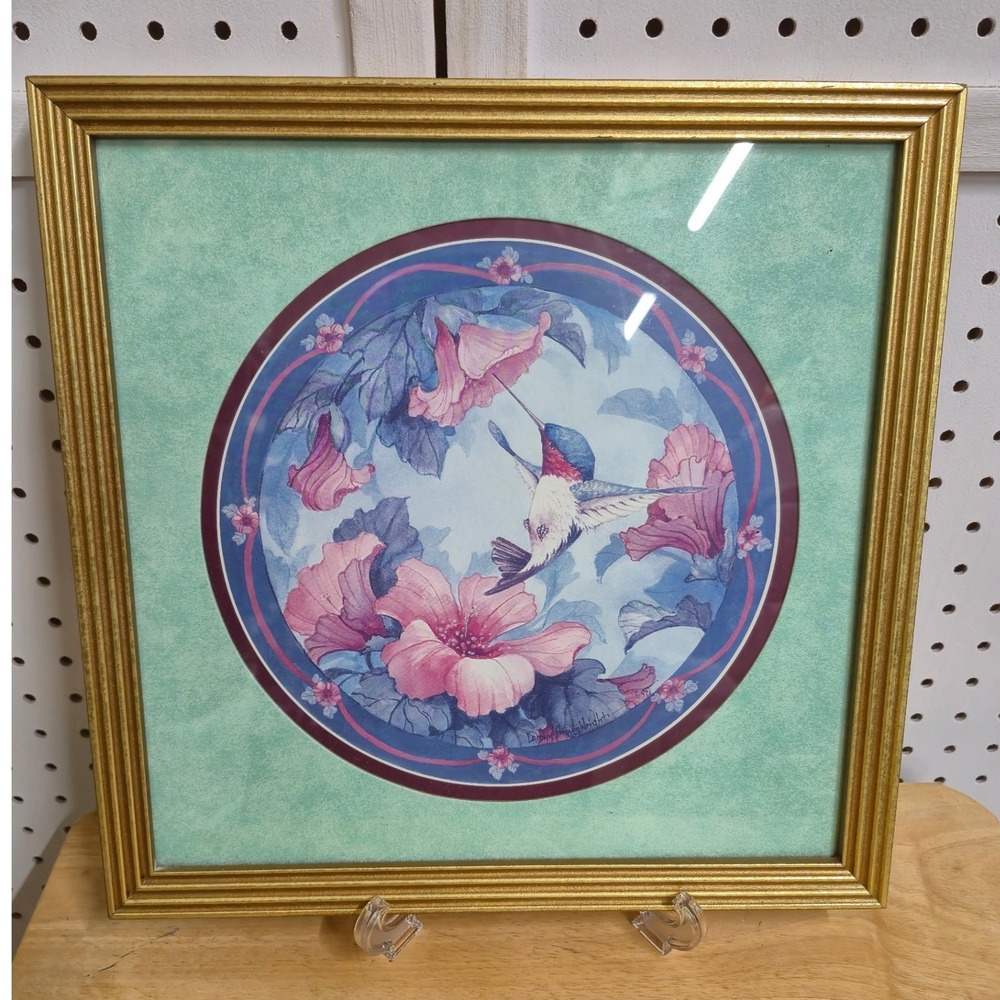 Home Interiors Carolyn Shores Wright Hummingbird Hibiscus Framed Art Home decor